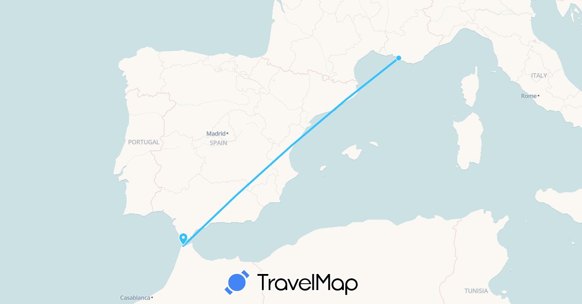 TravelMap itinerary: boat in France, Morocco (Africa, Europe)